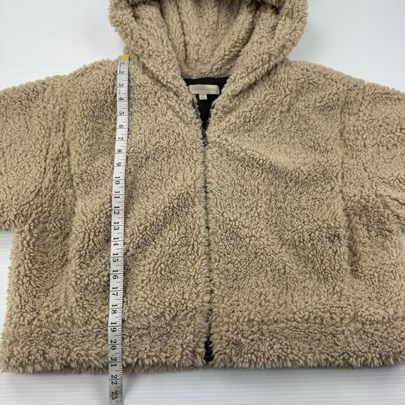 Dances & Marvel Sherpa Teddy Bear Hood Jacket Beige Tan Fuzzy Zip Women’s Medium - Picture 8 of 10
